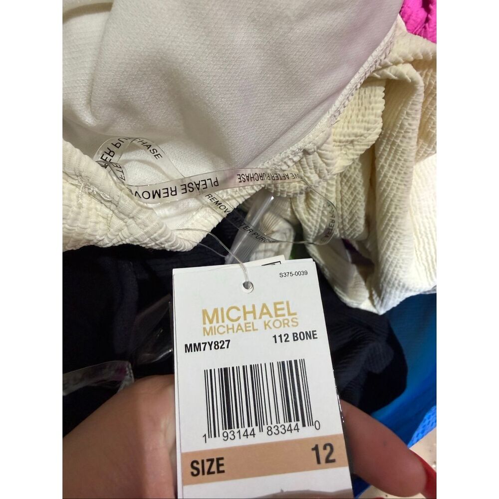 Michael Kors Bone Cream One-Shoulder Side-Cutout Swimsuit NWT - Picture 3 of 3